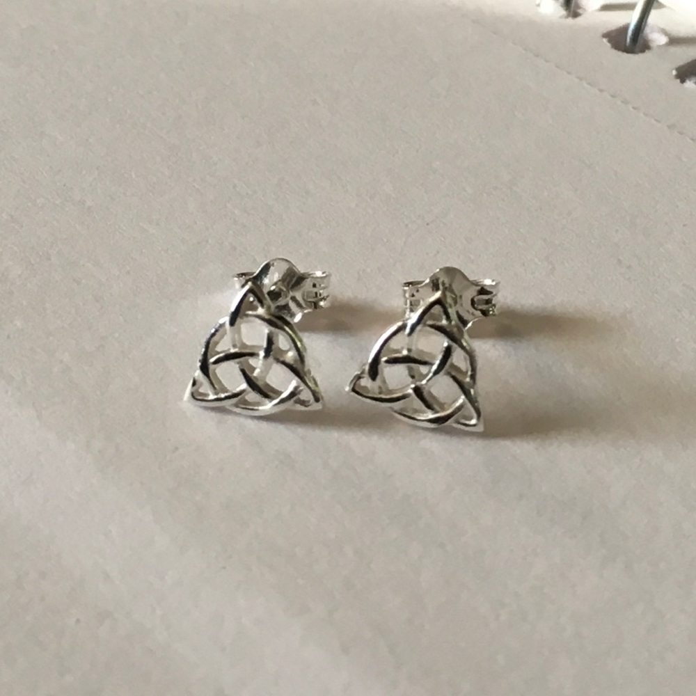 Sterling Silver Triquetra Charmed Earrings - Picture 2 of 5